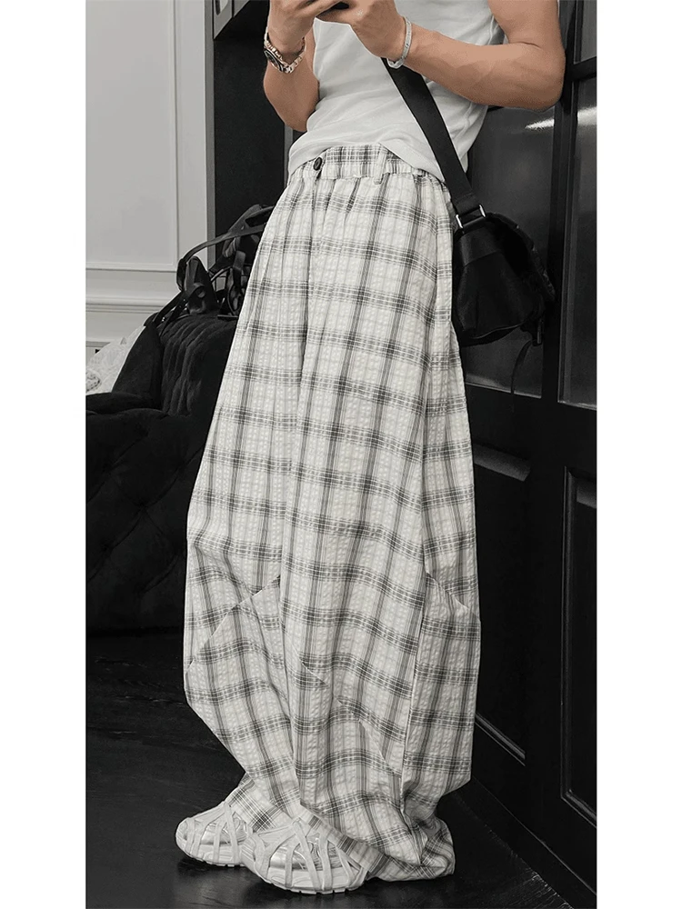

Cleanfit Men's Summer Thin Wide Leg Pants Casual Loose Fit Plaid Trousers American Sle Lazy Knife Breathable Cargo