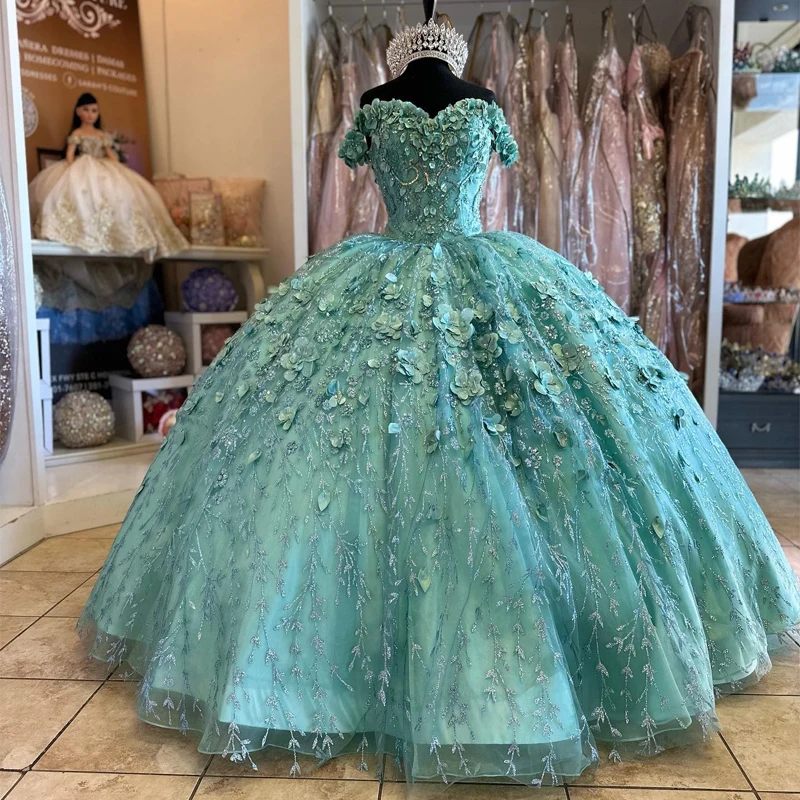 Angelsbridep Mintgroene Quinceanera Sweet 16 Jurken Kant Van Schouder Geappliqueerd Met Cape Wraps Afstudeerjurken Op Maat Gemaakt