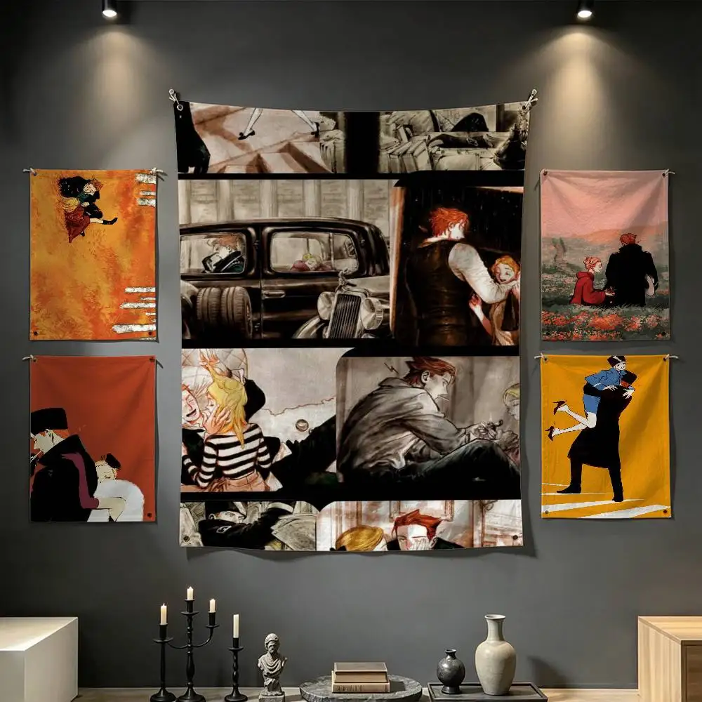 Tapiz de pared con motivos tropicales y marinos, estilo manga Josei, con la imagen de Emma Aleksander, ideal para decorar dormitorios, salones, residencias estudiantiles y el hogar.