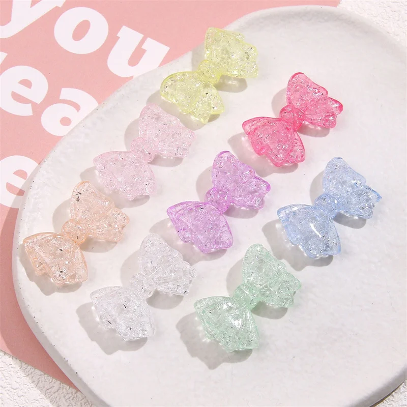 

Wholesale 50pcs/lot color print cartoon bow shape acrylic straight hole beads diy jewelry garment/bracelet accessory