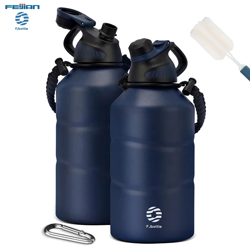 

Fjbottle Термос из нержавеющей стали 1900 мл Большая емкость Термальная бутылка для воды с веревкой Открытый термос для холодной и горячей воды