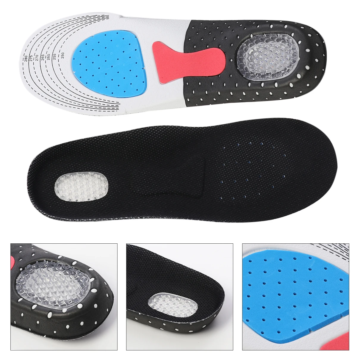 Black And White Orthopedic Massage Support Silicon Gel Insole Size is About 28.5 * 9.2cm