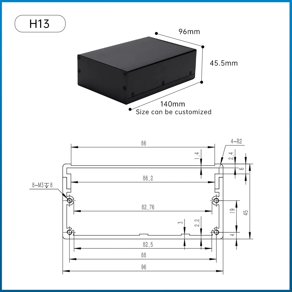 Custom Split Type Housing Inverter For Electronics Metal Case Aluminum Extruded Enclosure H13 96*45.5MM