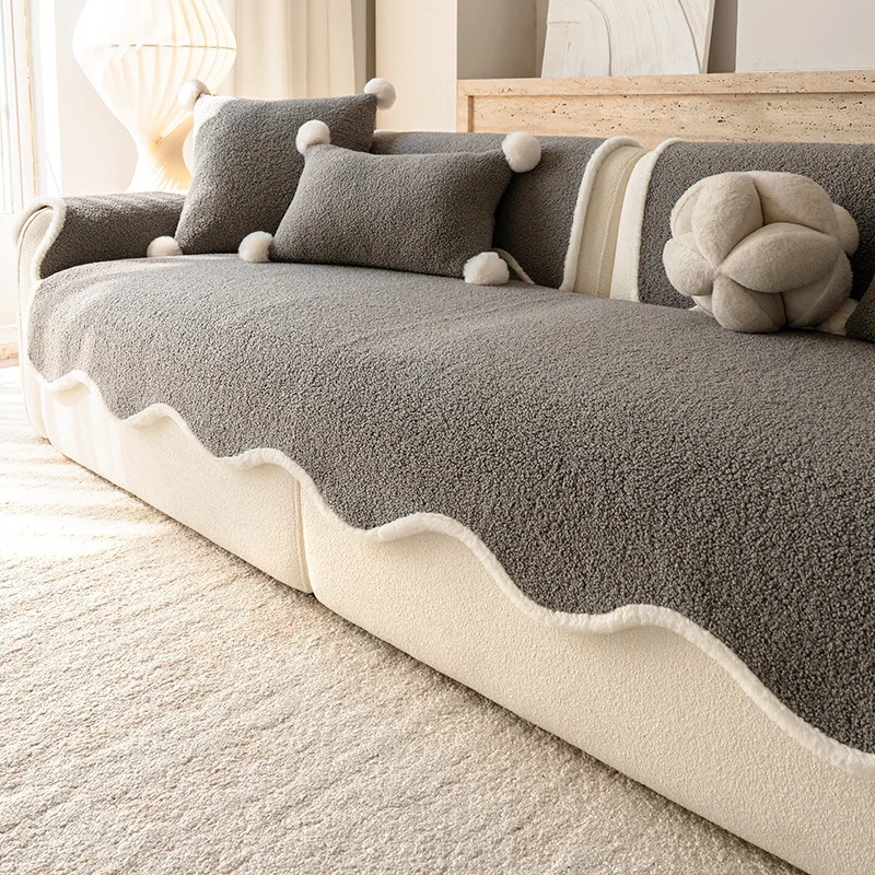 Nordic Solid Thick Plush Sofa Cover Simple Couch Non-Slip Mat for Living Room Anti-Scratch Furniture Protector for Four Seasons