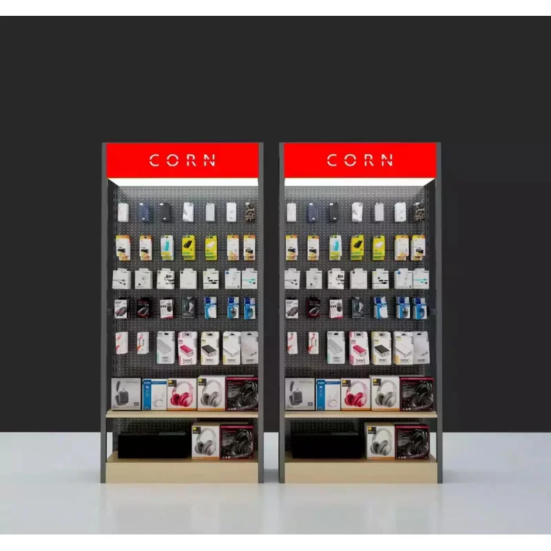 2025customized.Attractive Retail Store Pegboard Display Racks Headphone Mobile Accessories Exhibition with storage box and h