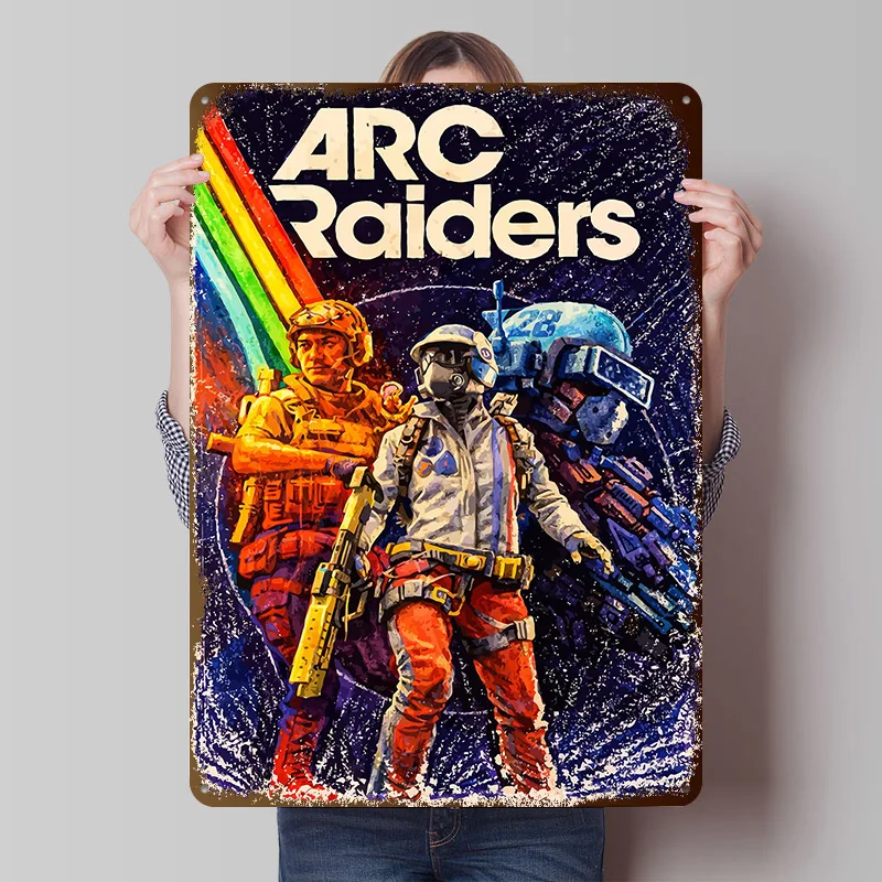 Crayon Paint ARC Raiders Game Tinplate Poster Customized Wall Art Vintage Metal Signs Retro Plates for Home Decor Living Room