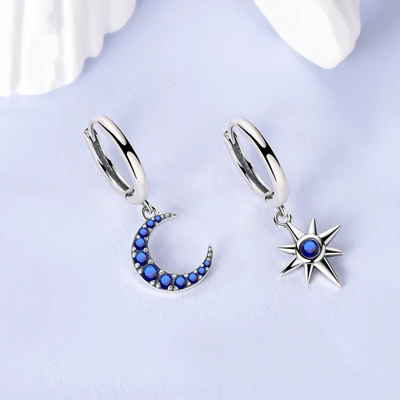 

925 Sterling Silver Earrings Women Sparkling Large Moon Stars Drop Earring For Anniversary Wedding Jewelry Gifts