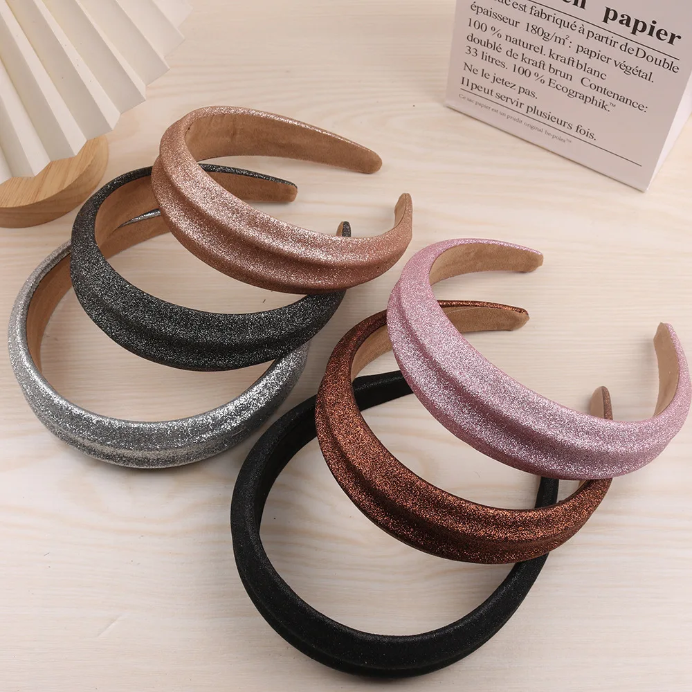

Simple Fine Flash Solid Color Wide Edge Headband Retro Style Niche Glossy Wide Edge Sponge Pressure Hair Headband Diademas