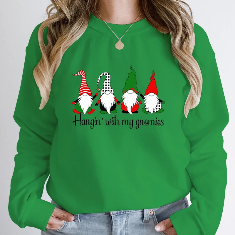 Christmas Hangin\' With My Gnomies Print Pullover Autumn Winter Creative Christmas Tops Ladies Casual Sweatshirts O Neck Pullover