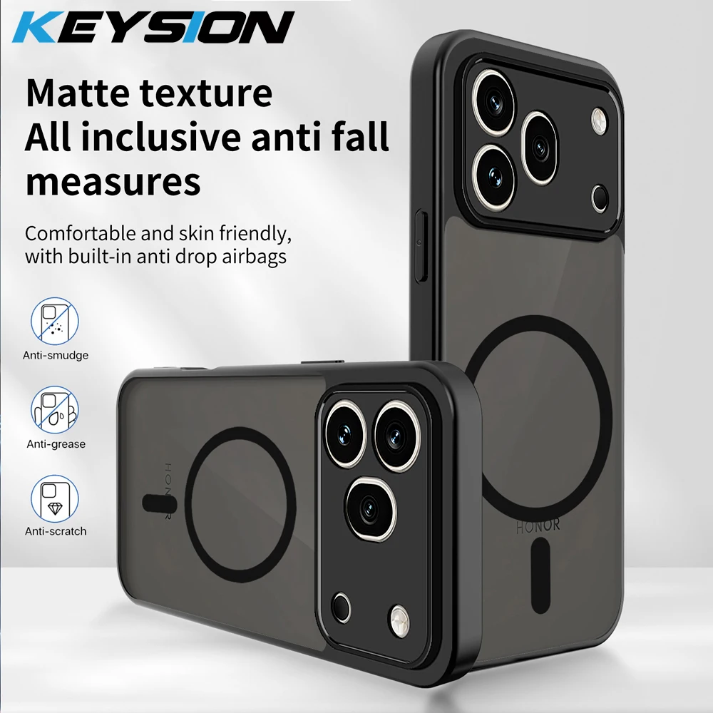 

KEYSION Magnetic Phone Case for HONOR 600 Pro 5G Silicone+PC Matte Translucent Black Shockproof Cover for Huawei Honor 600 5G