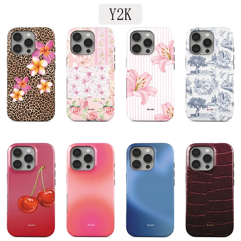 Luxury Y2K Leopard Print Flowers Phone Case for iPhone 17 16e 16 15 14 13 12 11 X XS XR XSMAX 7 8 Air Pro Max Plus Double-layer