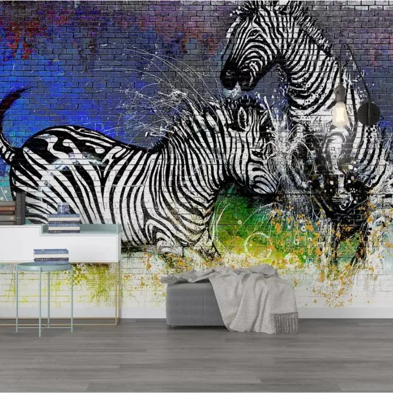 

wellyu Custom Wallpaper 3D Photo Murals Modern Fashion Minimalist Watercolor Zebra Brick Wall Cool sofa Background Wall paper