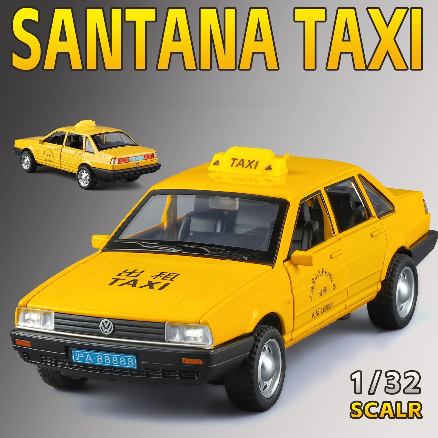 

1:32 Santana Taxi Alloy Car Model with Sound and Light Children's Toy Gift Diecast Alloy Car Model Collectible