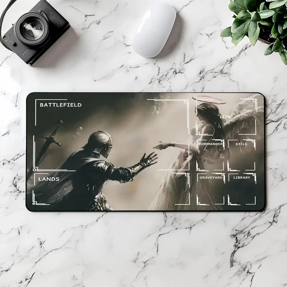 Medieval Knight Holy Angel Zoned MTG Commander Playmat Non Slip Rubber Card Mat for Magic The Gathering TCG Game
