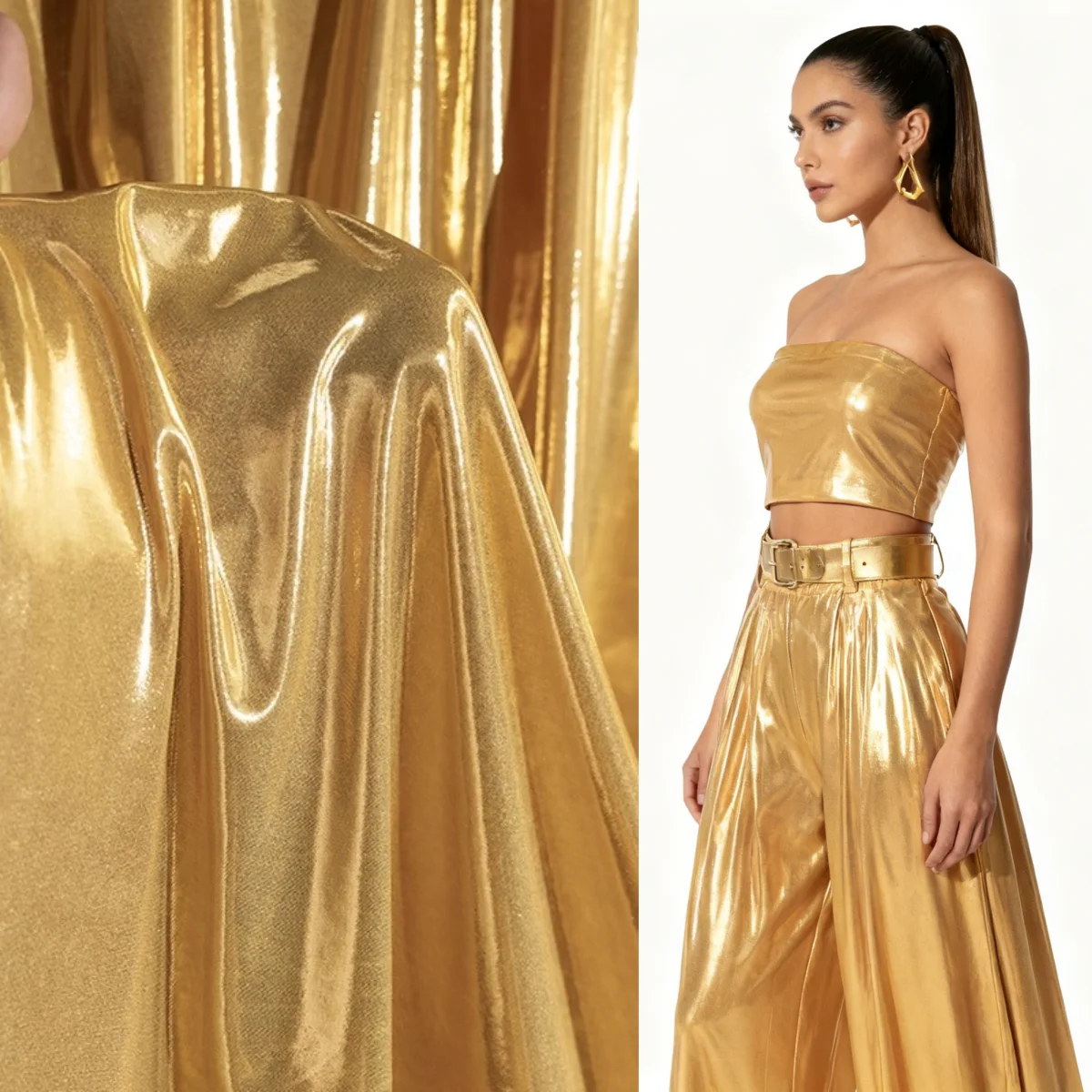 

Golden Light Gold Liquid Metal Elastic Fabric Sewing Dance Clothing DIY Background Decoration Clothing Fabric