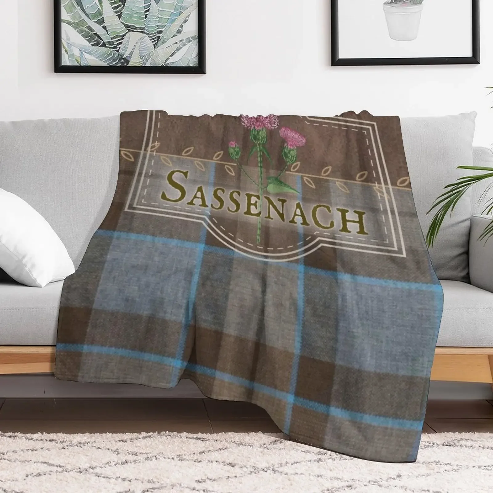 Outlander - Sassenach Leather and Tartan with Thistles and Leaves Throw Blanket Thins Beautifuls Blankets