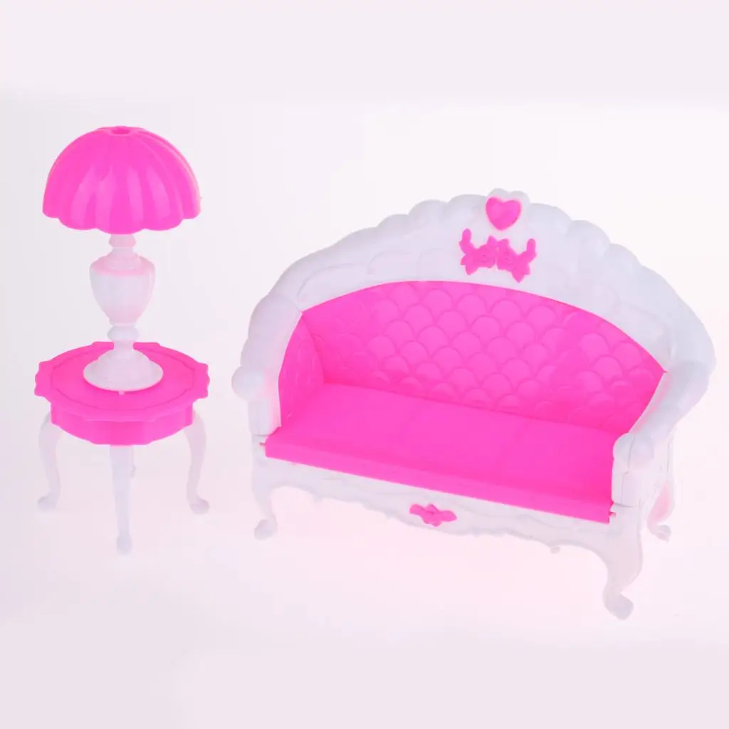 

Modern Plastic Dollhouse Miniature Sofa Chair End Table Tea Table Lamp TV Furniture Set for Kids Pretend Toys