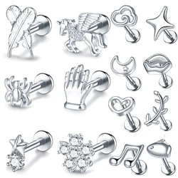 1Pc Stainless Steel Ear Cartilage Earring Internally Threaded Labret Monroe Lip Ring Stud Helix Piercing Tragus Lobe Jewelry