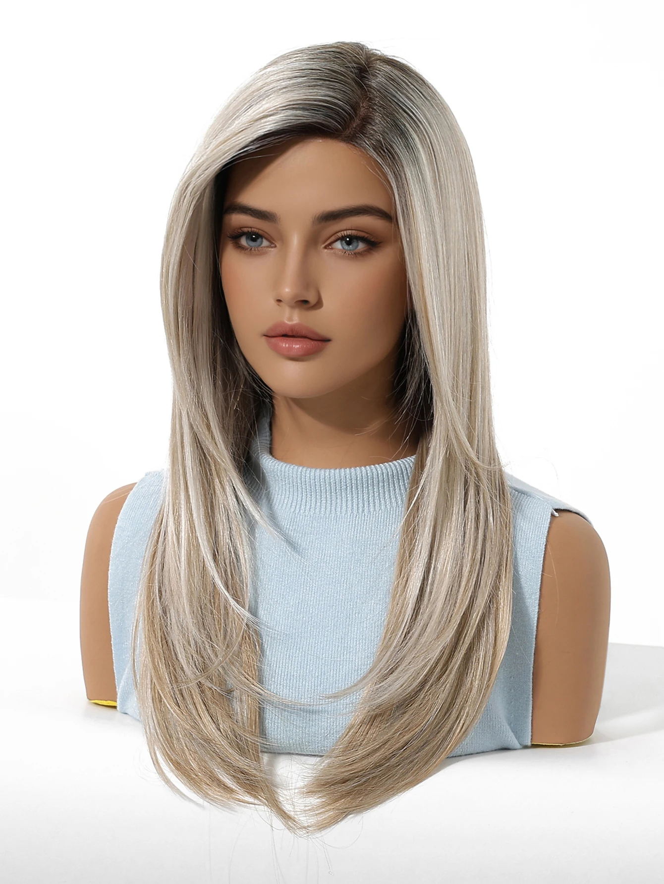 TOPSHE 20 Inch MONO Hand-Tied Synthetic Wig SWMN1025 Medium Long Curly Black Natural Scalp Heat Resistant Fiber Wigs for Women