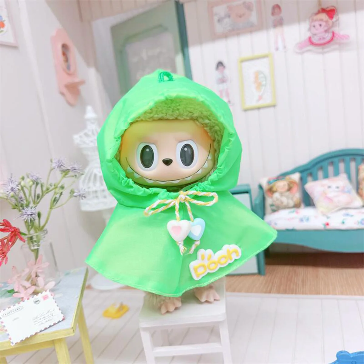 Mini Plush Doll'S Clothes Outfit Accessories for Labubu Green Yellow Raincoat Set Clothing Gift