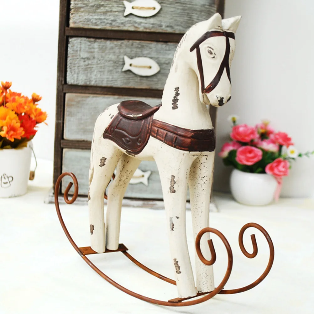 Wood Rocking Horse Wavering Wooden Desktop Decoration Crafts Children\'s Room Decorations Sculptures Home Christmas