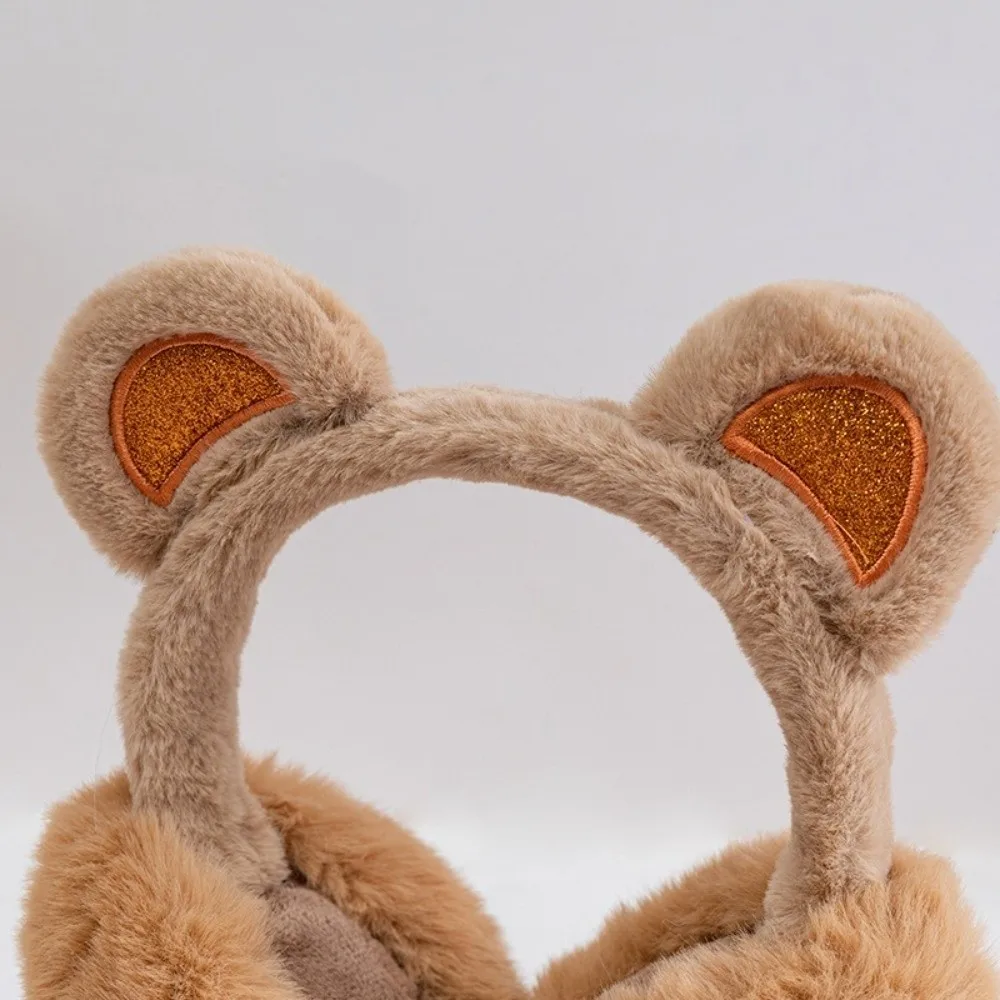 Fashion Plush Sequins Bear Ear Earmuffs Anti-Freeze Thickened Ear Cover Keep Warm Foldable Ear Warmer for Women Girls