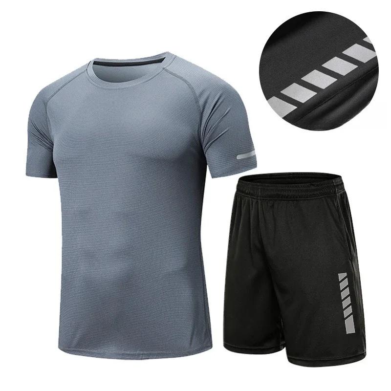 Summer Sports Suit Men's Running Suits Gym Summer Two-piece Quick-drying Clothes Ice Silk Thin Casual Shorts