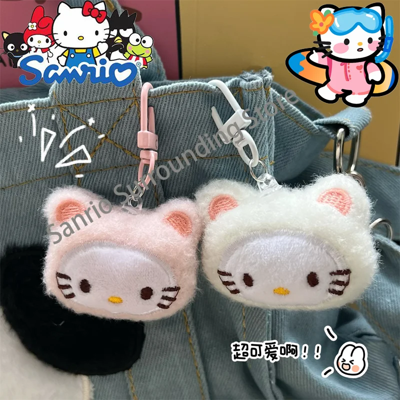 Sanrio Plush Pendant Cute Pink Kitten Doll Personalized Gift Keychain Best Friend Backpack Pendant Luggage Bag Parts Accessories