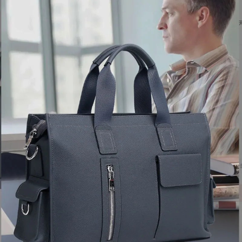 

Men's luxury leather handbag, high-quality large capacity computer briefcase, business leisure fashion handbag