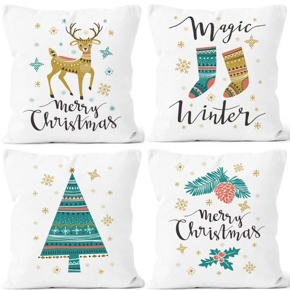 

Christmas Pillowcase Set of 4 Soft Comfortable Fabric Decorative Cushion Covers for Home Sofa Bedroom Holiday Gift