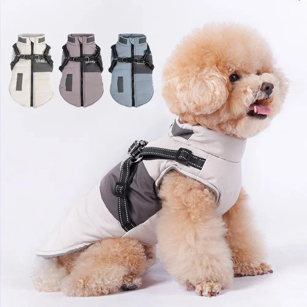 

Winter Warm Dog Clothes Waterproof Puppy Jacket with Harness Built in D-Ring Reflective Dog Coat For Small Medium Large Dogs