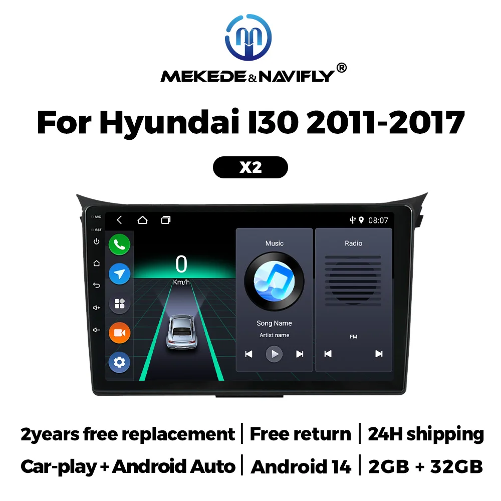 Navifly Multimedia Player 2DIN Touch Screen Head Unit Android Auto For Hyundai i30 2011-2017 Wireless Carplay IPS Screen GPS BT