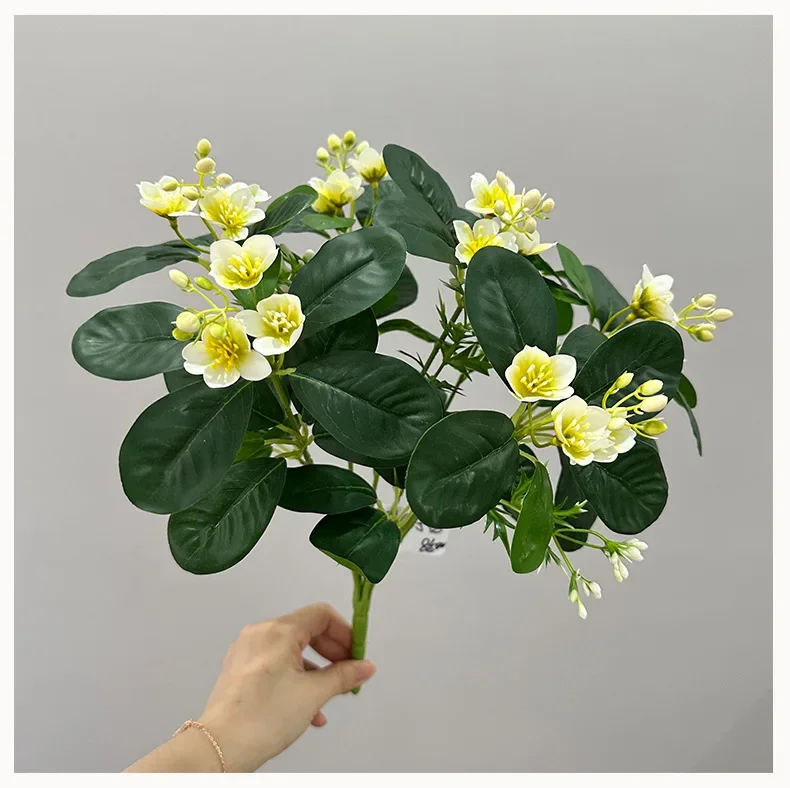 5 Stück Simulationsblumen, Seiden-Jasmin, gelb, Blumenstrauß, Balkon-Dekoration, künstlicher Kamelienzweig, künstliche Blumen, Tischdekoration – Detail 12