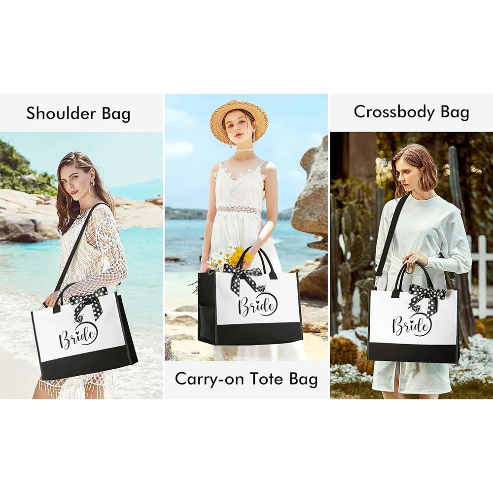 Wedding Bridal Shower for Bride to Be Bachelorette Party Gift for Set Canvas Beach Tote Bag Makeup Bag for party decoration gift