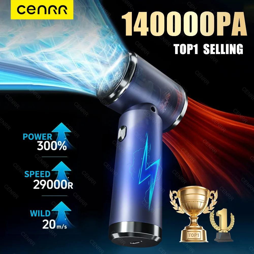 CENRR 140000PA Car Vacuum Cleaner Mini Powerful Handheld  Wireless Cleaner Strong Suction for Blower Home Appliance