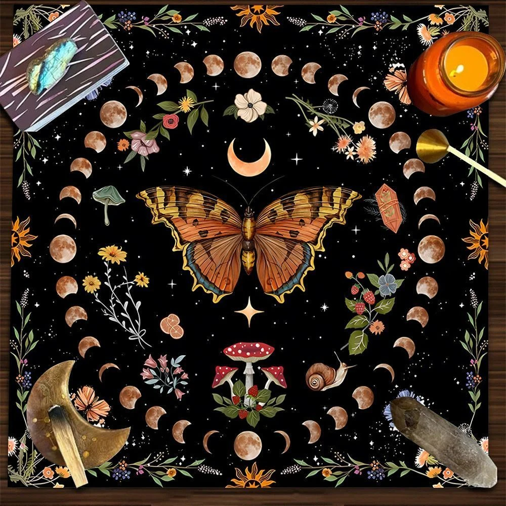 VIKAMA Luna Moth Moon Phase Tarot Card Tablecloth, 6 Assorted Designs, Divination Decor for Witchcraft Wicca