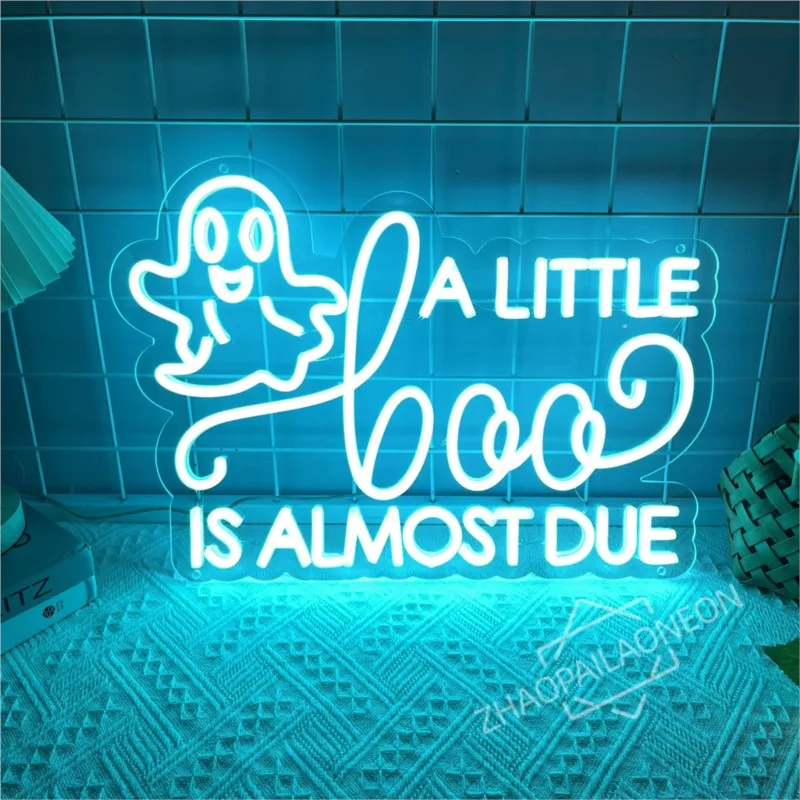 A Little Boo is Almost Due LED Neon Sign Halloween Boo Ghost Neon Sign Halloween Decor LED Neon Light Sign Wall Decor Man Cave - view 3