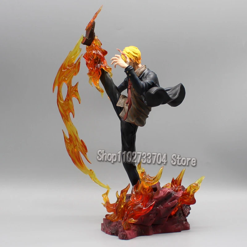 One Piece Figures Sanji Action Figure 30cm Statue Anime PVC Fire Battle Version Sanji Vinsmoke Model Collection Doll Toys