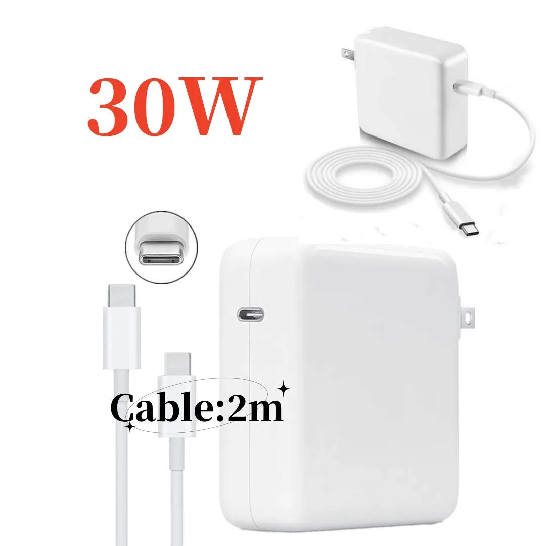 Charger 30W USB-C Type-C Charger, Power Adapter for Macbook A1534 a540, Xiaomi, Huawei, Google, 2M USB C to C Charging Cable