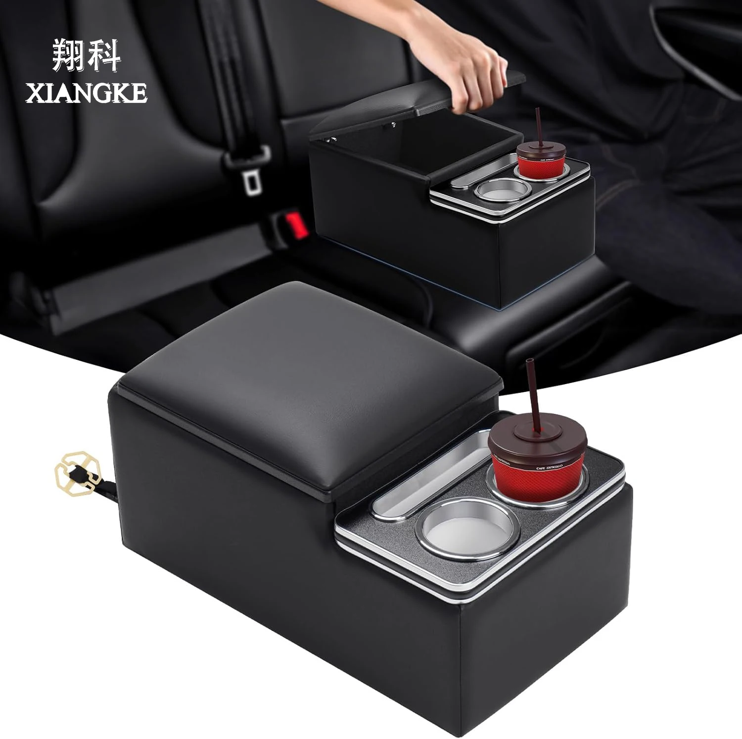 

Universal Center Console Box for Truck Van Car Bench Seat Center Console Armrest Box with Extra Large Cup Holder Phone Holder