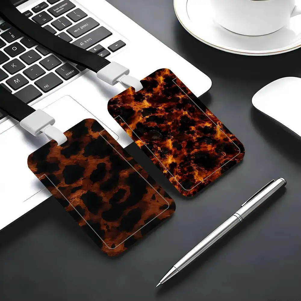 Stylish Leopard Print ID Badge Holder With Lanyard Neck Strap For Office School Name Card Credentials Case