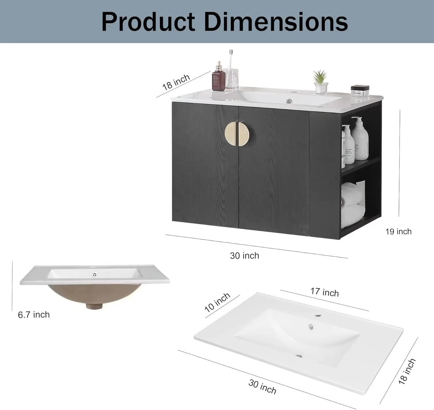 Bathroom Sink Cabinet, Wall-Mounted Storage Vanity with Two Doors, Bathroom Furniture Storage Cabinets for Small Space, Bathroom