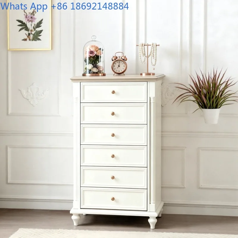 

Деревянный комод с восемью ящиками в простом кремовом стиле, белый приставной шкаф для хранения в гостиной, прикроватная тумба в американском стиле легкой роскоши