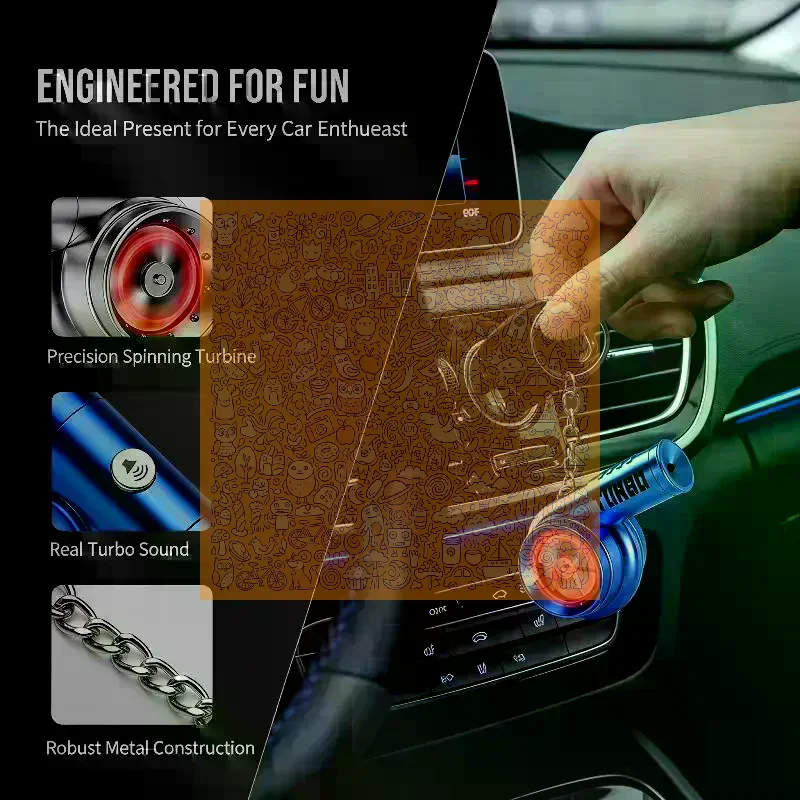 With Sound Turbo Key Chain Light Torch Car Keyring Turbocharging Pendant Plastic Spinning Simulation Turbo Christma Gifts