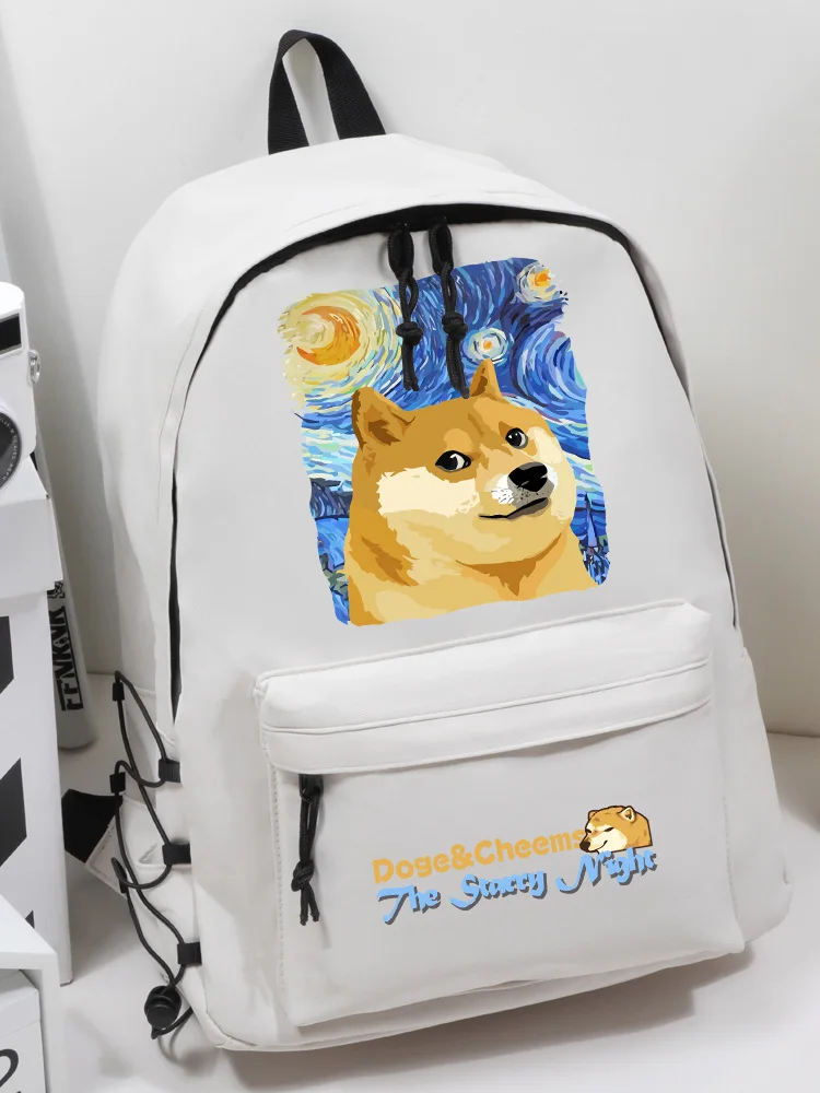 Vincent Van Gogh Starry Night Doge Shiba Inu CHEEMS Collaborative Backpack Unisex Student Bookbag Dual Shoulder Bag School Bag