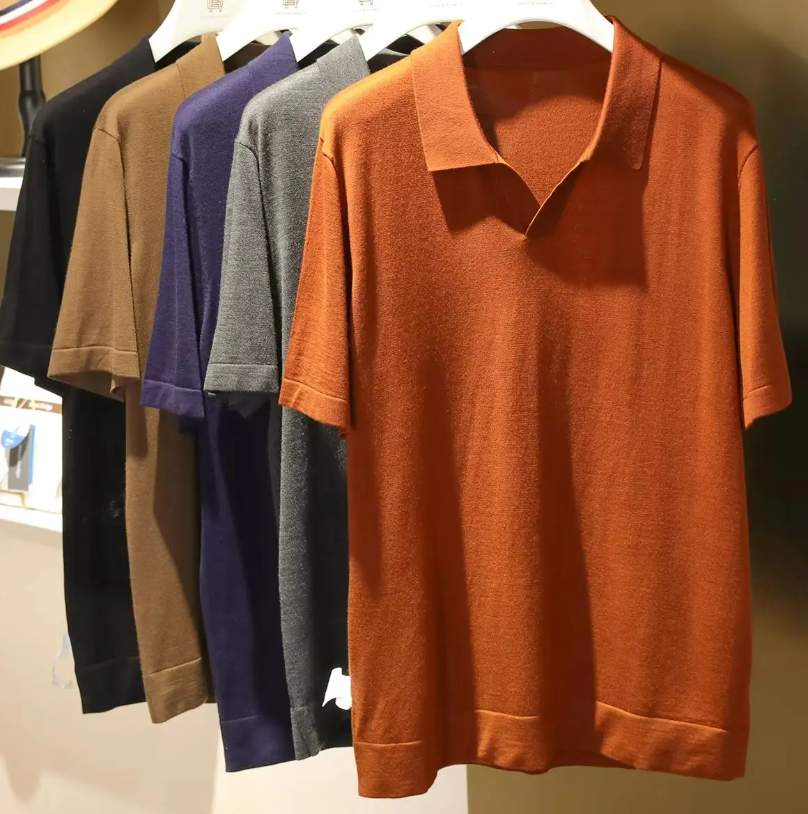 

2025 summer new men's business casual 100% wool cool knitted short-sleeved POLO shirt