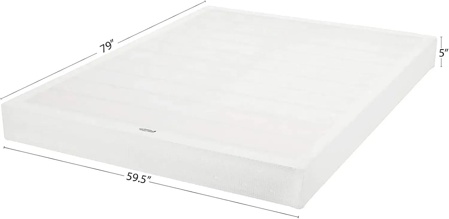 Smart Box Spring Bed Base, 5 Inch Mattress Foundation, Tool-Free Easy Assembly, Queen, White