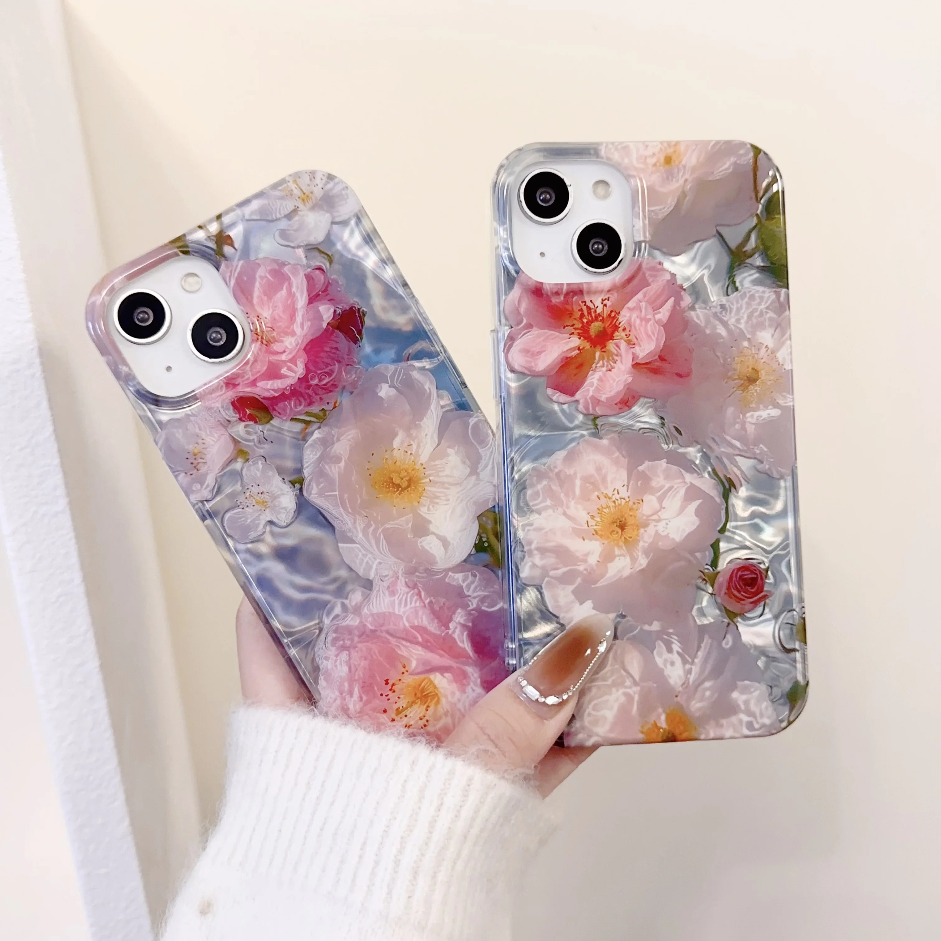 IMD Beautiful Blossom Flowers Wave Phone Case for iPhone 15 14 13 12 11 Pro Max Fashion Floral Shockproof Back Cover Girly Gift