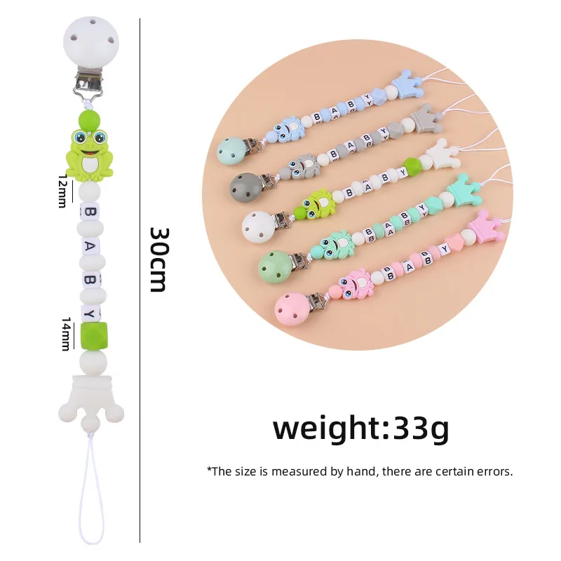 Custom English Letter Name Baby Silicone Frog Beads Pendant Pacifier Clips Chains Chew Teether Baby Pacifier Kawaii Toy Gifts