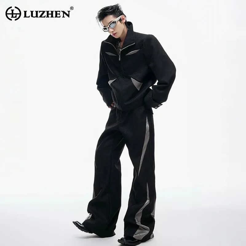 

LUZHEN 2025 New Original Color Contrast Patchwork Design Handsome Loose Casual Jacket Men's Fashion Bell-bottoms Trousers JY3677